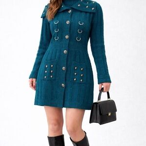 Vintage Teal Knit Button-Up Cardigan